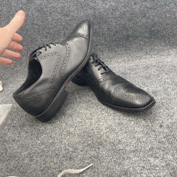 Johnson & Murphy Shoes Men’s Size 9.5 Black Cap Toe Oxford Half Brogue Saddle - Picture 12 of 13